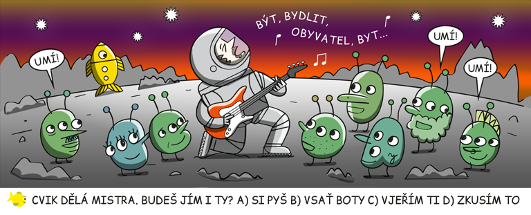 Astronaut na cizí planetě sklízí obdiv mimozemšťanů za svůj zpěv.